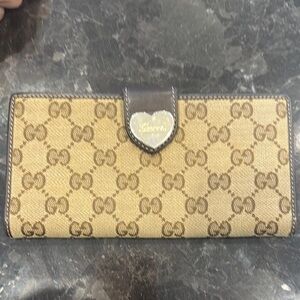Gucci Tan and Brown Monogram Bag with Heart Detail